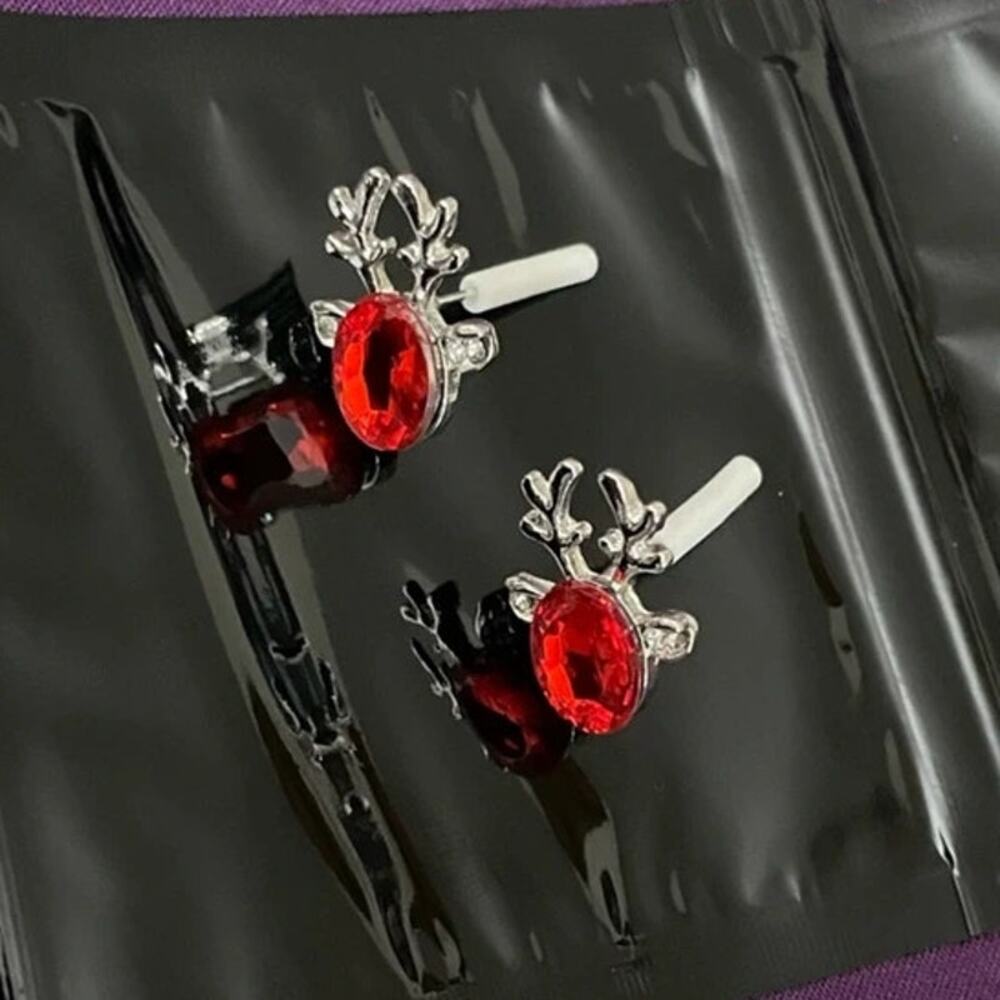 NEW Earrings Women's Red and Silver Shiny Reindeer Earrings